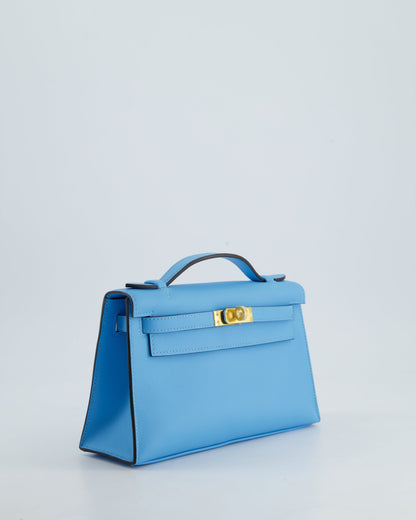 Hermès Kelly Pochette Bag in Bleu Celeste Swift Leather with Gold Hardware