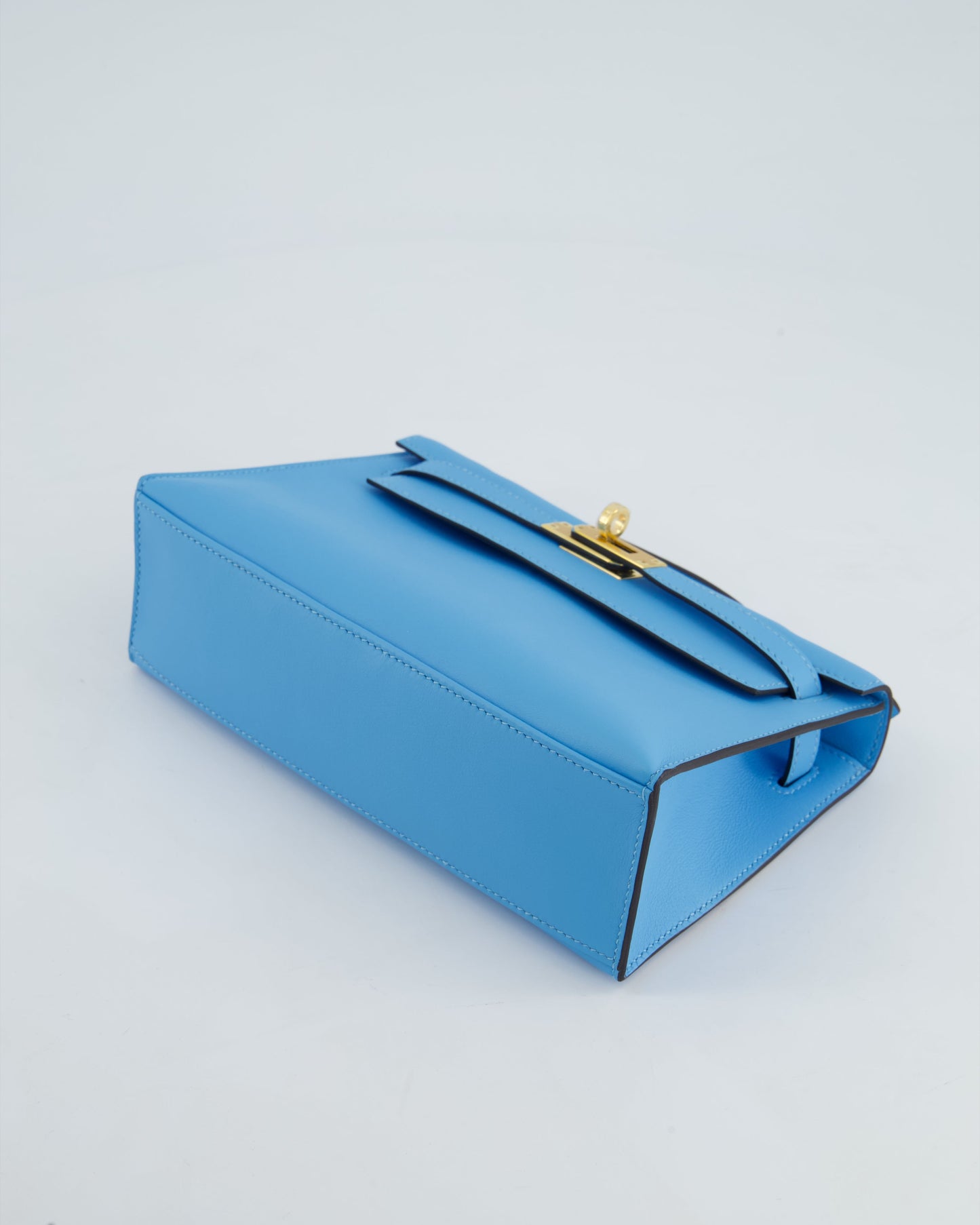 Hermès Kelly Pochette Bag in Bleu Celeste Swift Leather with Gold Hardware