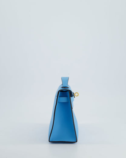 Hermès Kelly Pochette Bag in Bleu Celeste Swift Leather with Gold Hardware