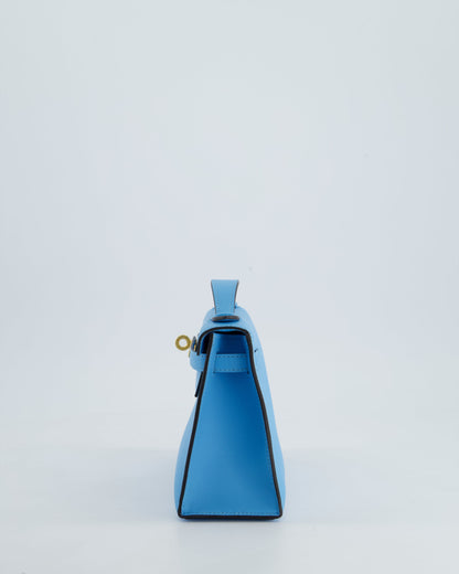Hermès Kelly Pochette Bag in Bleu Celeste Swift Leather with Gold Hardware