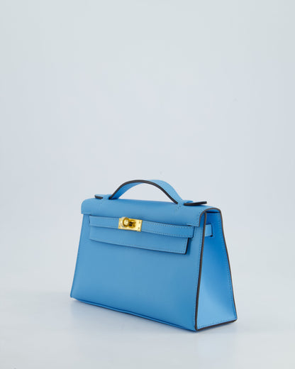 Hermès Kelly Pochette Bag in Bleu Celeste Swift Leather with Gold Hardware