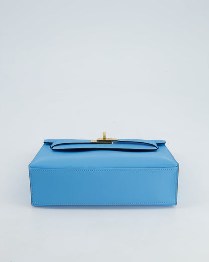 Hermès Kelly Pochette Bag in Bleu Celeste Swift Leather with Gold Hardware