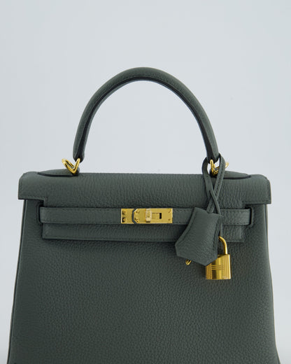 Hermès Kelly Retourne Bag 25cm in Vert Amande Togo Leather with Gold Hardware