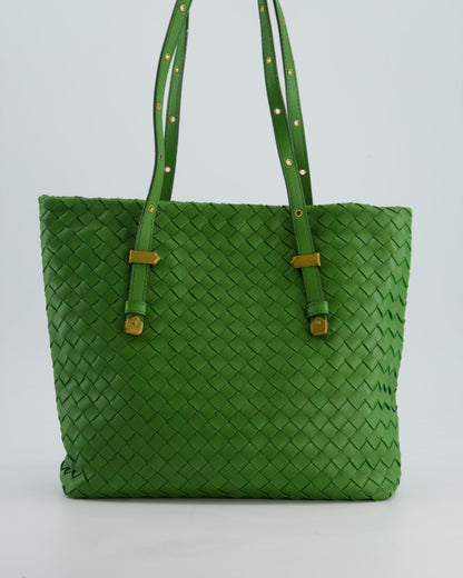 Vintage Bottega Veneta Small Parachute Bag in Green Intrecciato Leather with Gold Hardware