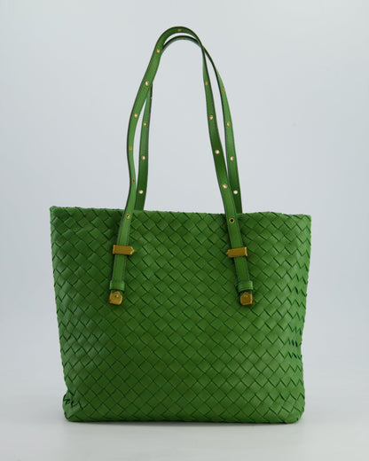 Vintage Bottega Veneta Small Parachute Bag in Green Intrecciato Leather with Gold Hardware