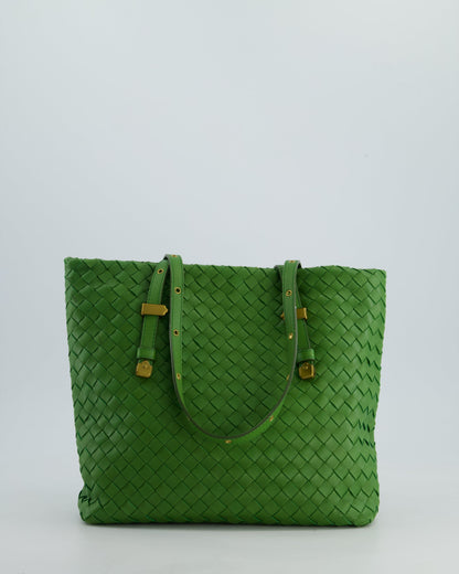 Vintage Bottega Veneta Small Parachute Bag in Green Intrecciato Leather with Gold Hardware