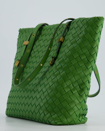 Vintage Bottega Veneta Small Parachute Bag in Green Intrecciato Leather with Gold Hardware