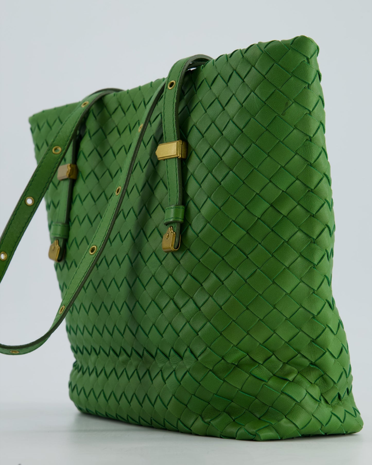 Vintage Bottega Veneta Small Parachute Bag in Green Intrecciato Leather with Gold Hardware