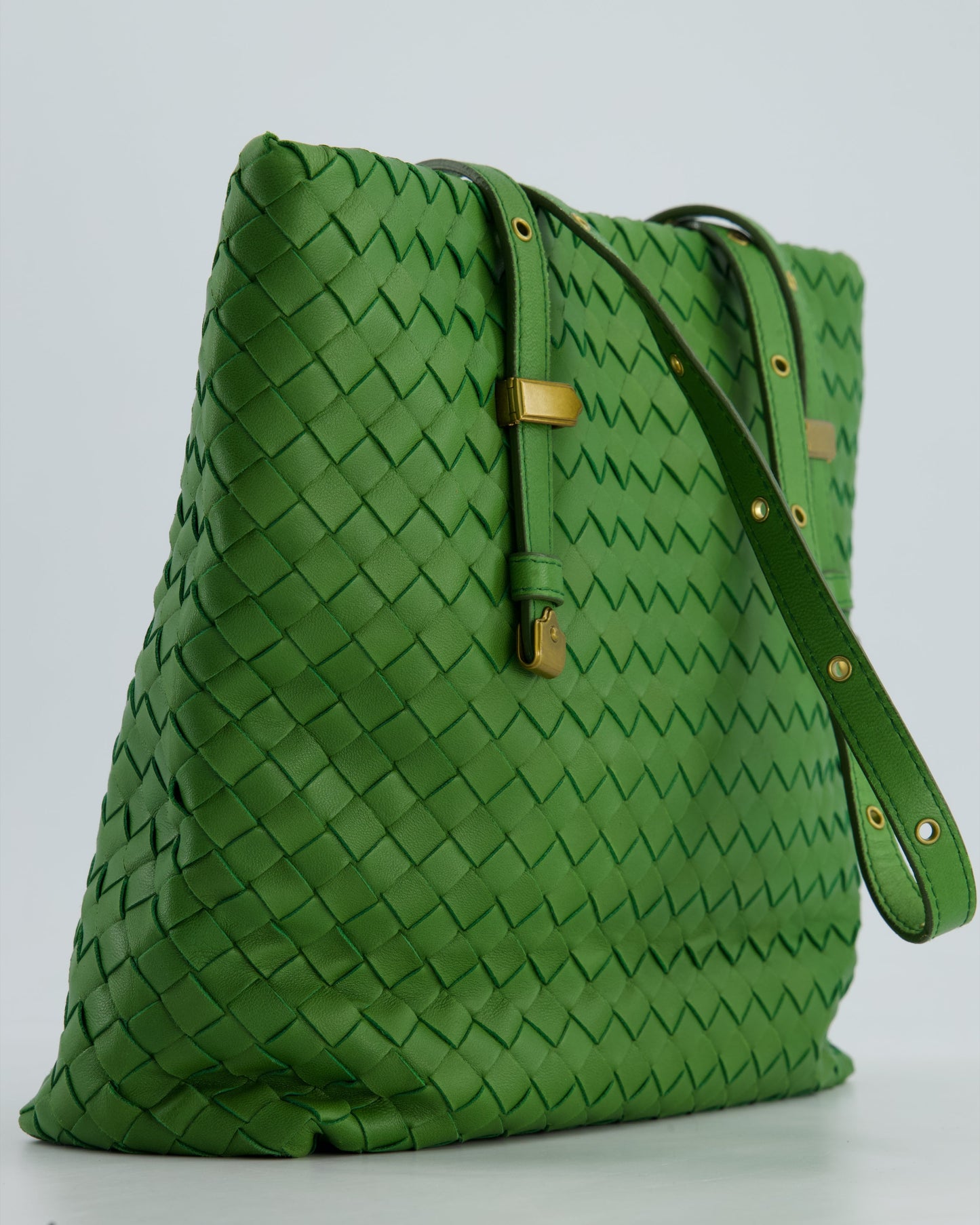 Vintage Bottega Veneta Small Parachute Bag in Green Intrecciato Leather with Gold Hardware