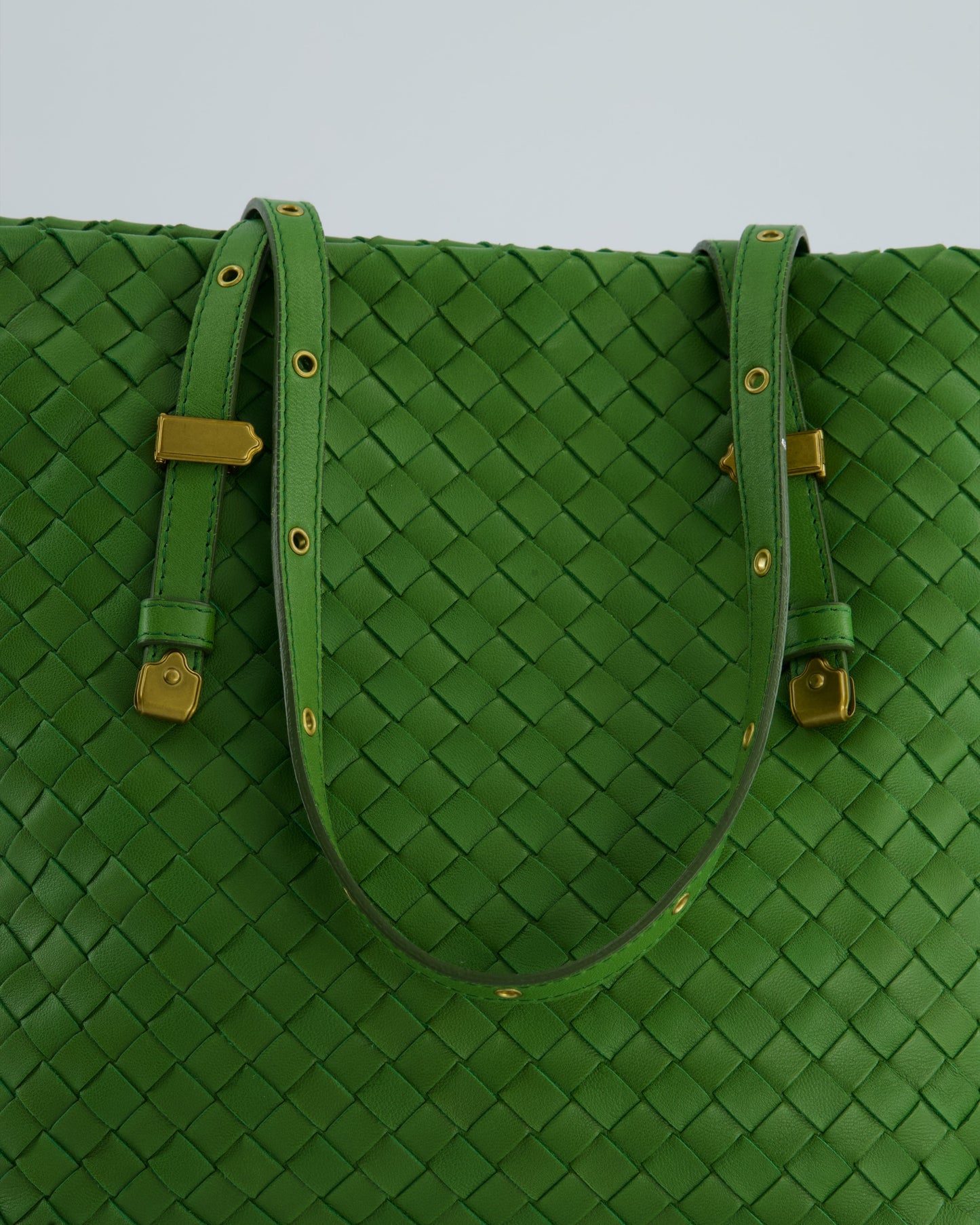 Vintage Bottega Veneta Small Parachute Bag in Green Intrecciato Leather with Gold Hardware