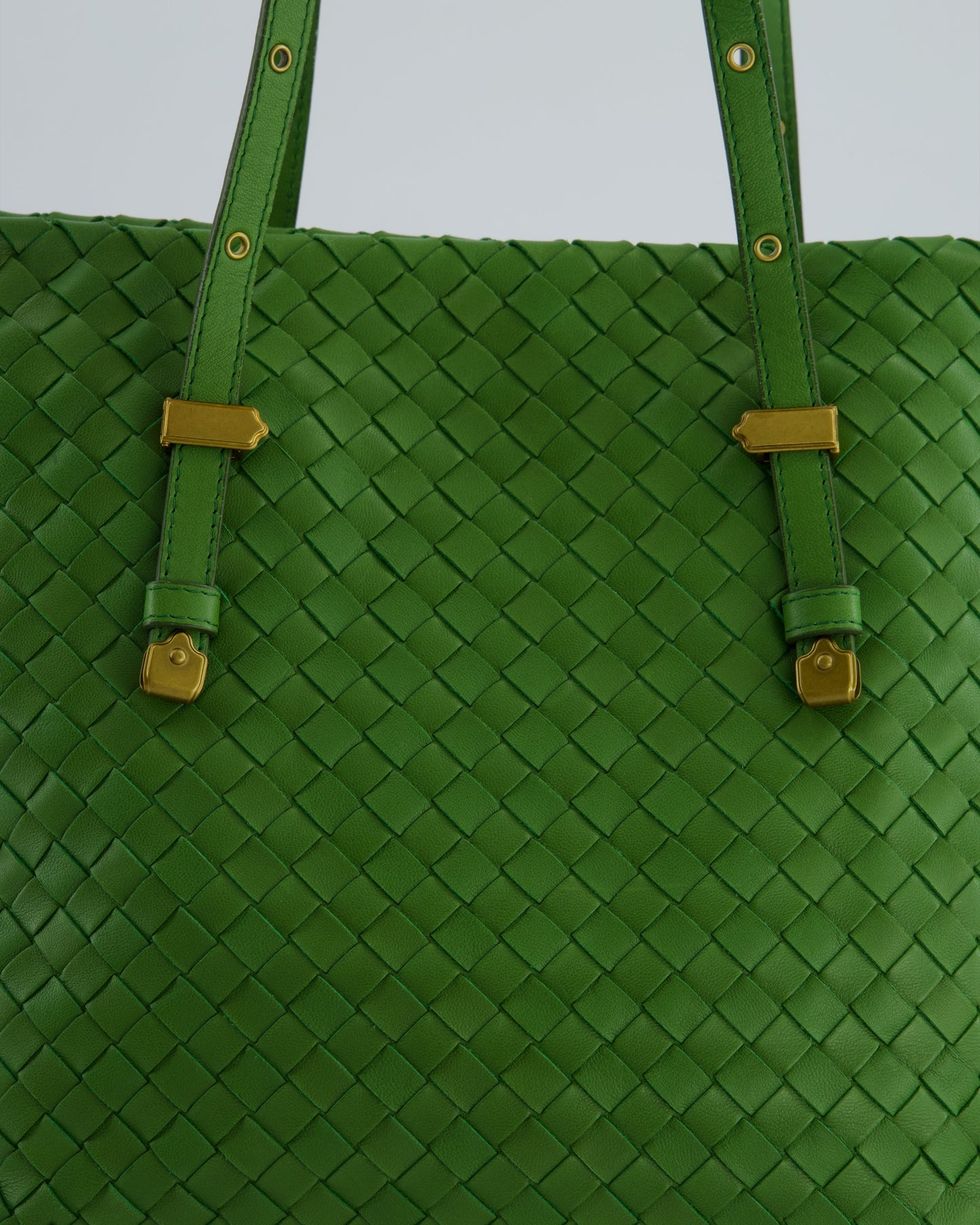 Vintage Bottega Veneta Small Parachute Bag in Green Intrecciato Leather with Gold Hardware