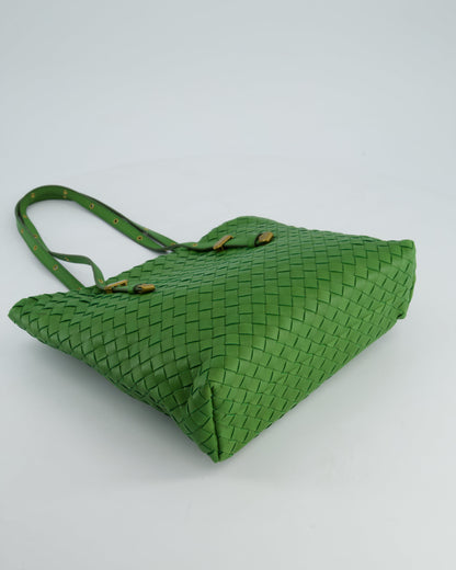 Vintage Bottega Veneta Small Parachute Bag in Green Intrecciato Leather with Gold Hardware