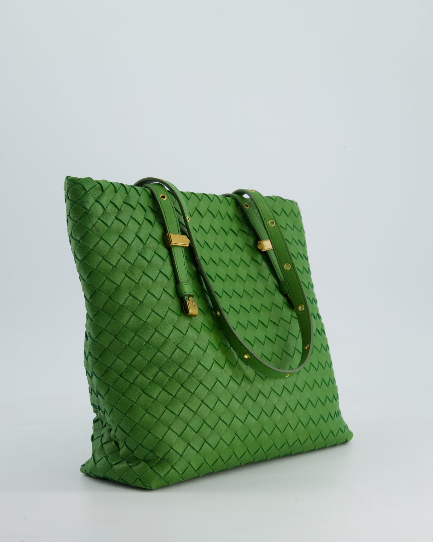 Vintage Bottega Veneta Small Parachute Bag in Green Intrecciato Leather with Gold Hardware