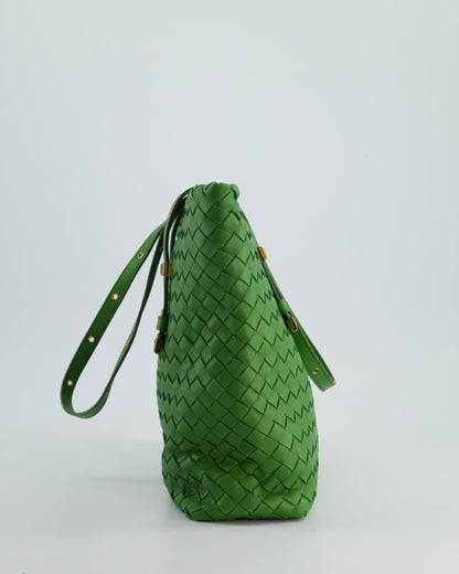 Vintage Bottega Veneta Small Parachute Bag in Green Intrecciato Leather with Gold Hardware
