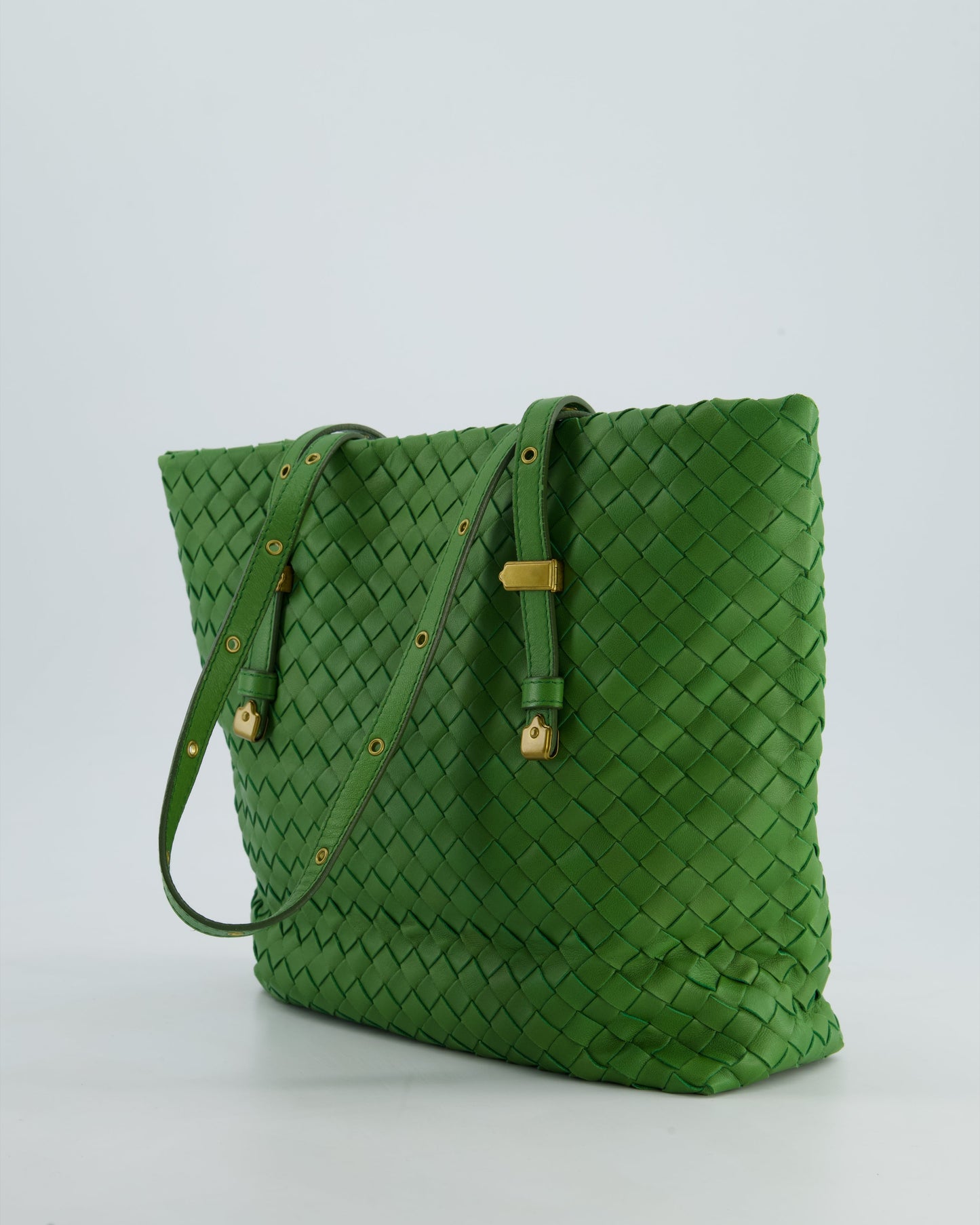Vintage Bottega Veneta Small Parachute Bag in Green Intrecciato Leather with Gold Hardware