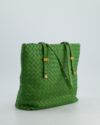 Vintage Bottega Veneta Small Parachute Bag in Green Intrecciato Leather with Gold Hardware