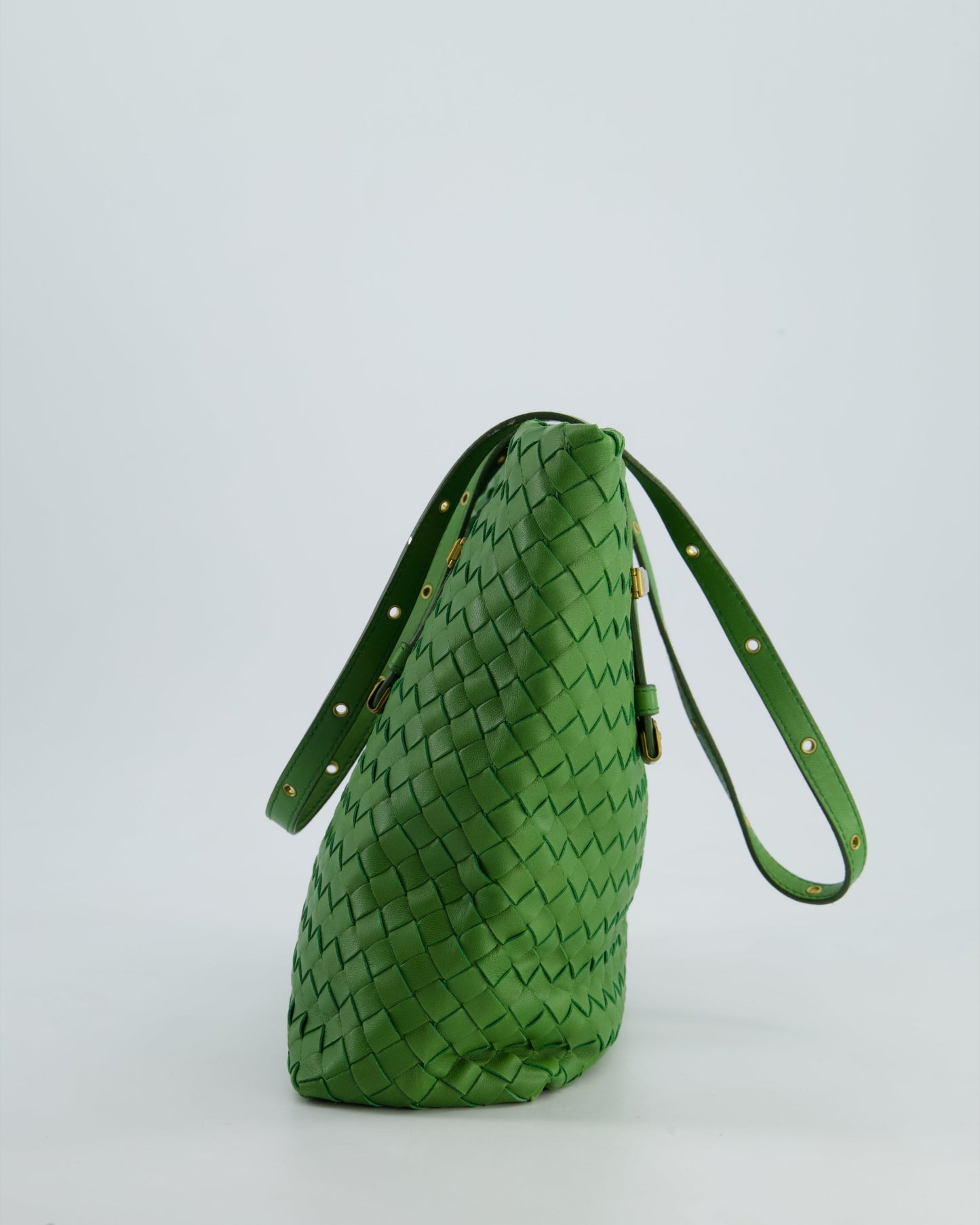 Vintage Bottega Veneta Small Parachute Bag in Green Intrecciato Leather with Gold Hardware