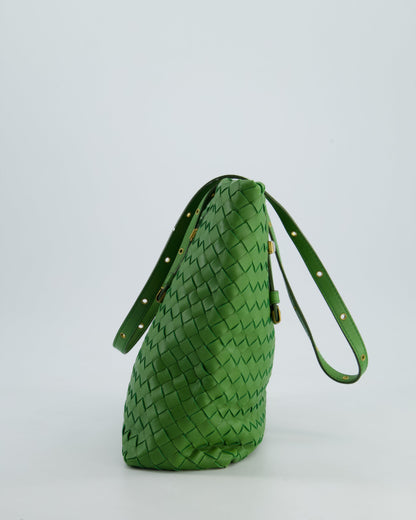 Vintage Bottega Veneta Small Parachute Bag in Green Intrecciato Leather with Gold Hardware