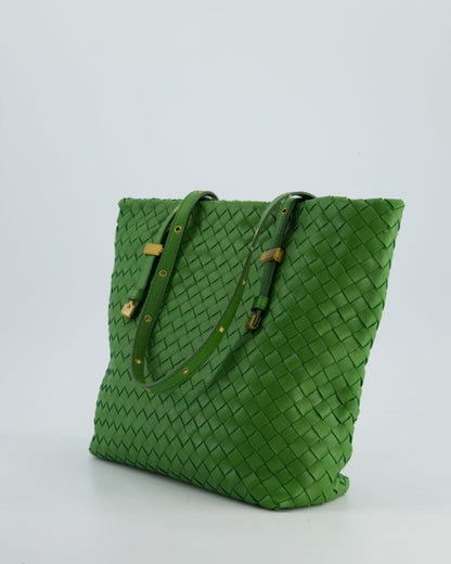Vintage Bottega Veneta Small Parachute Bag in Green Intrecciato Leather with Gold Hardware