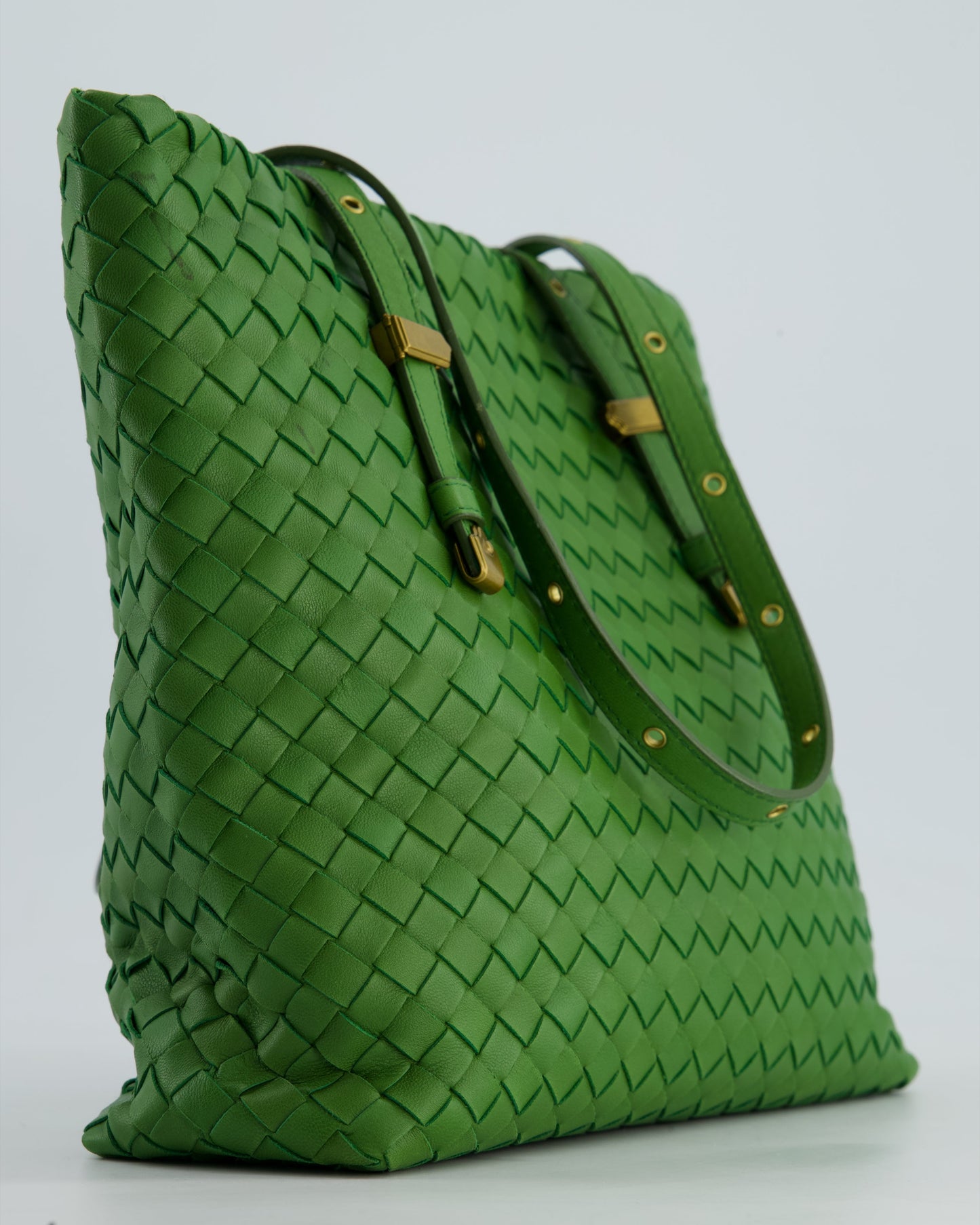 Vintage Bottega Veneta Small Parachute Bag in Green Intrecciato Leather with Gold Hardware