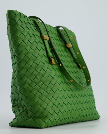Vintage Bottega Veneta Small Parachute Bag in Green Intrecciato Leather with Gold Hardware