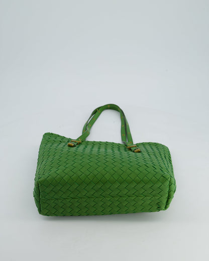 Vintage Bottega Veneta Small Parachute Bag in Green Intrecciato Leather with Gold Hardware