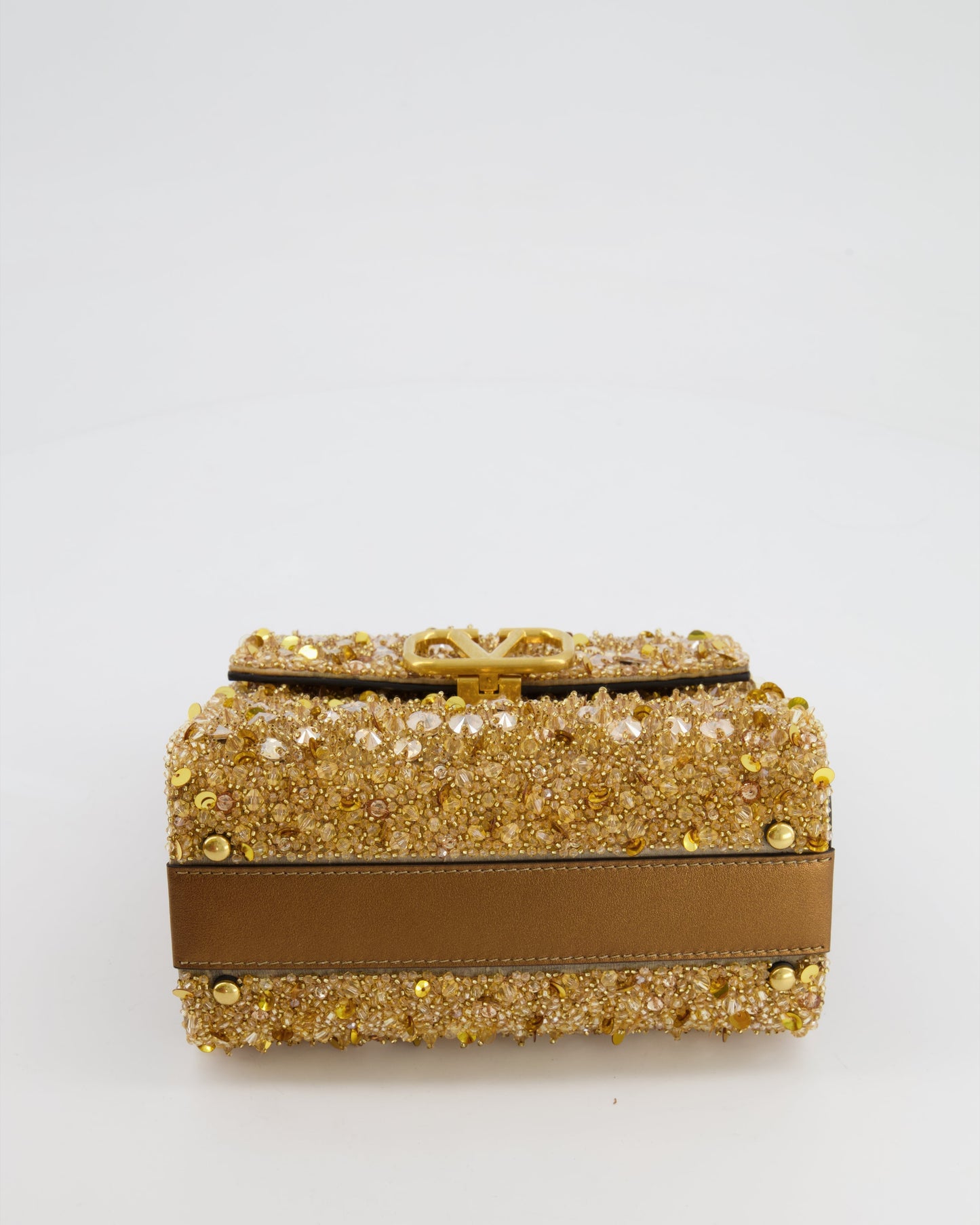 *HOT* Valentino Gold Sequin Embellished VSling Top Handle Mini Bag with Gold Hardware RRP £3,250