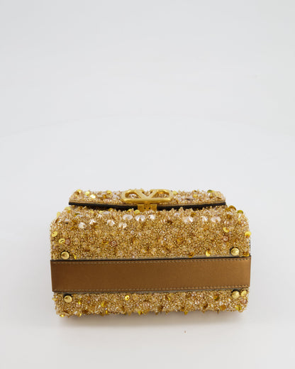 *HOT* Valentino Gold Sequin Embellished VSling Top Handle Mini Bag with Gold Hardware RRP £3,250