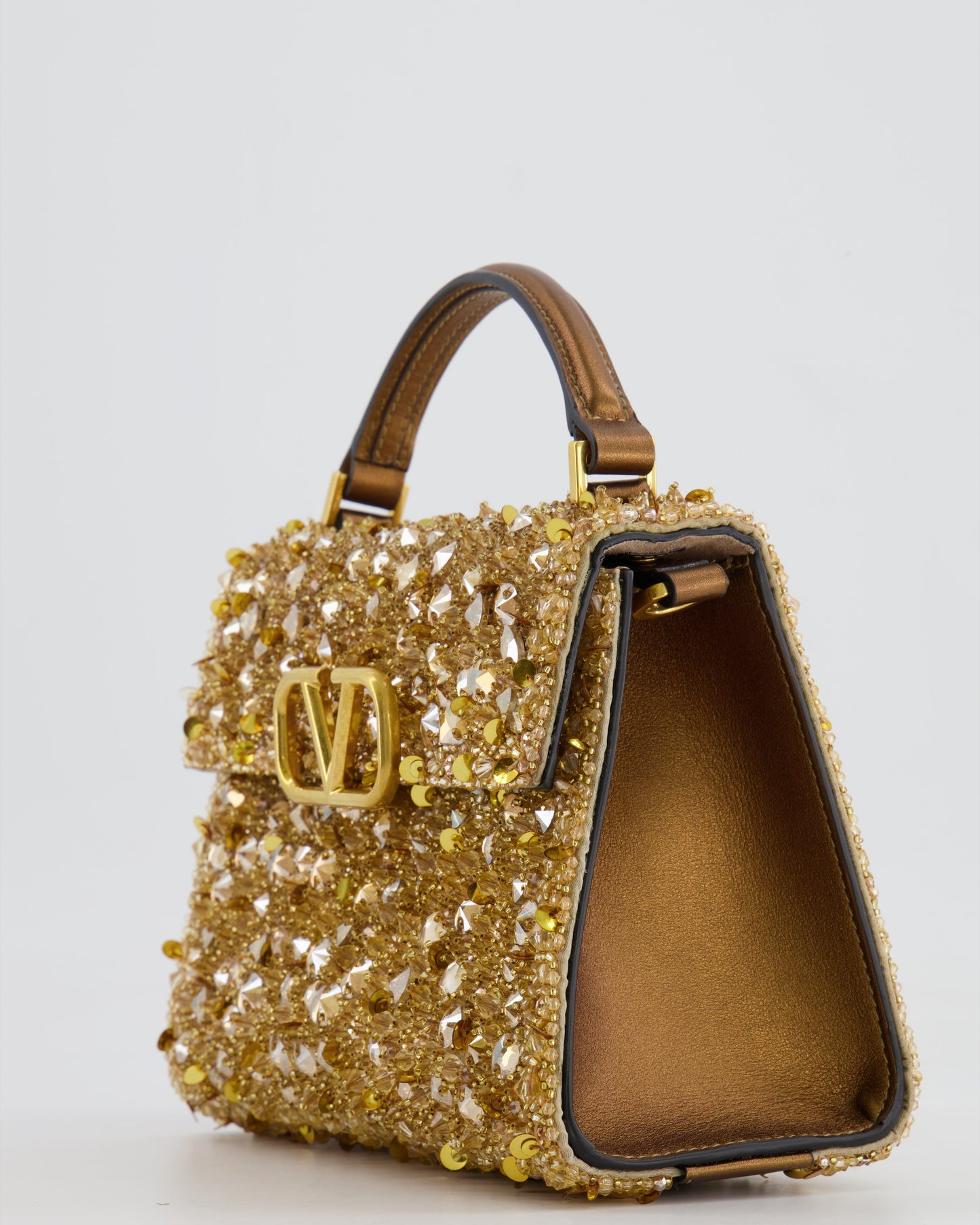 *HOT* Valentino Gold Sequin Embellished VSling Top Handle Mini Bag with Gold Hardware RRP £3,250