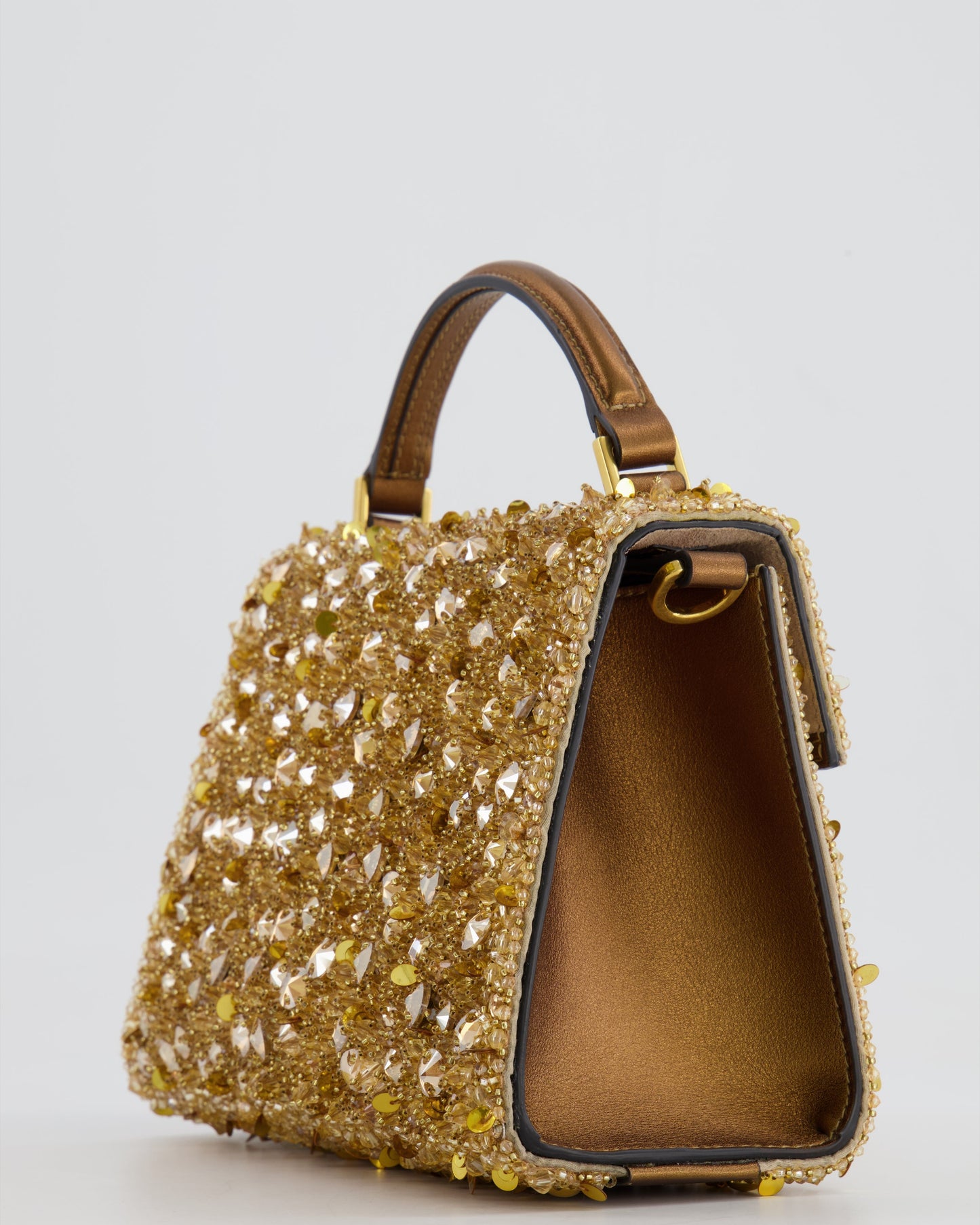 *HOT* Valentino Gold Sequin Embellished VSling Top Handle Mini Bag with Gold Hardware RRP £3,250