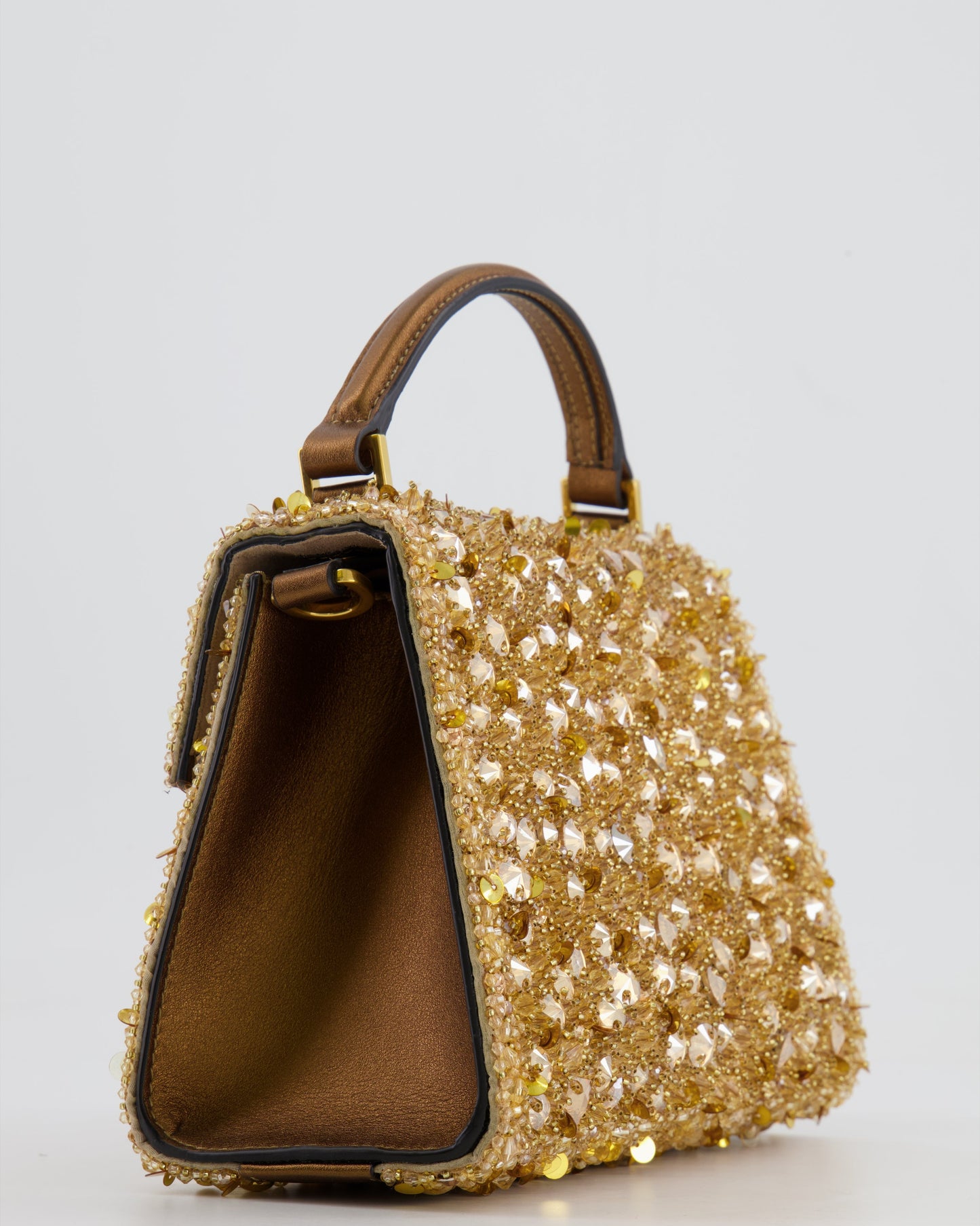 *HOT* Valentino Gold Sequin Embellished VSling Top Handle Mini Bag with Gold Hardware RRP £3,250