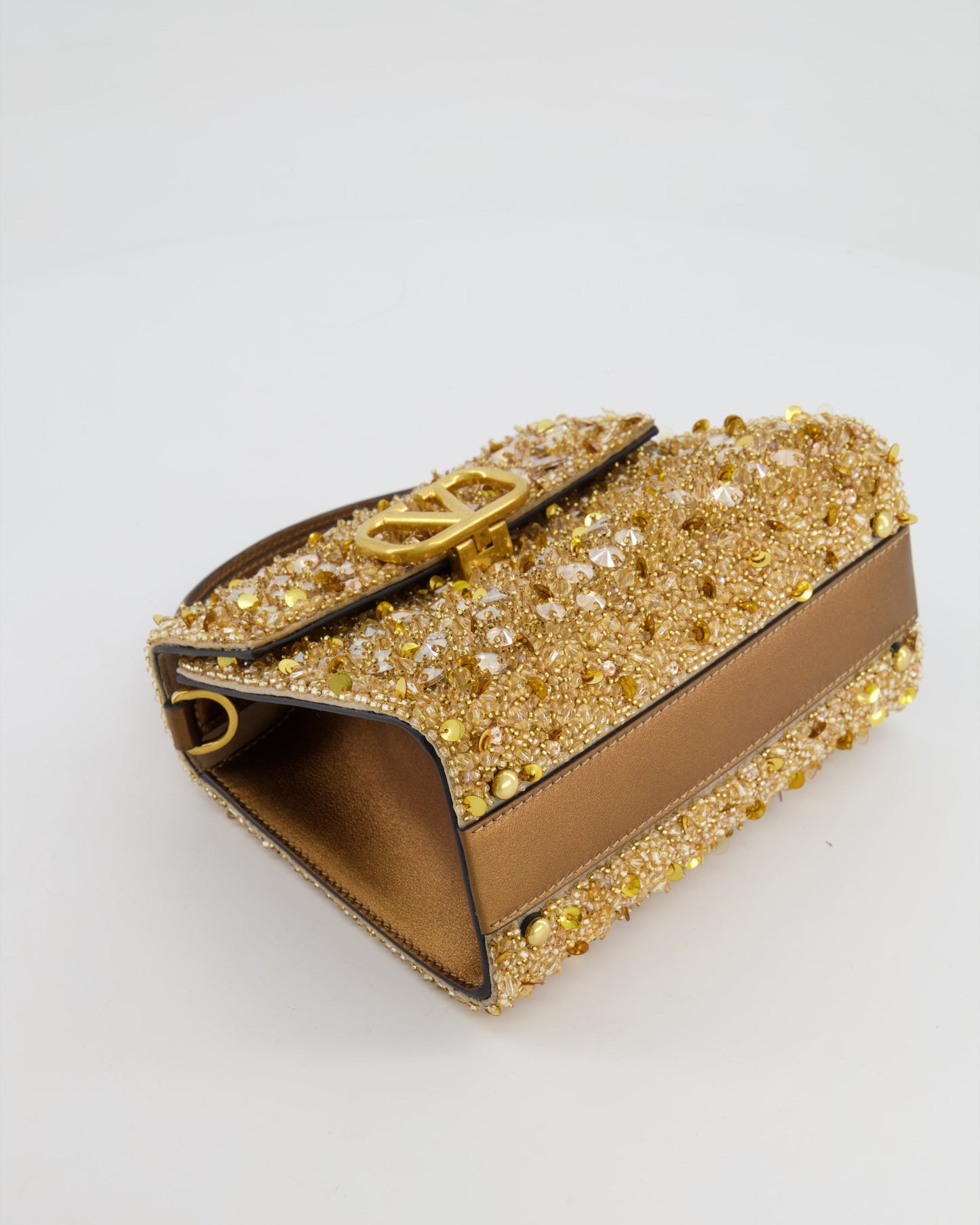 *HOT* Valentino Gold Sequin Embellished VSling Top Handle Mini Bag with Gold Hardware RRP £3,250