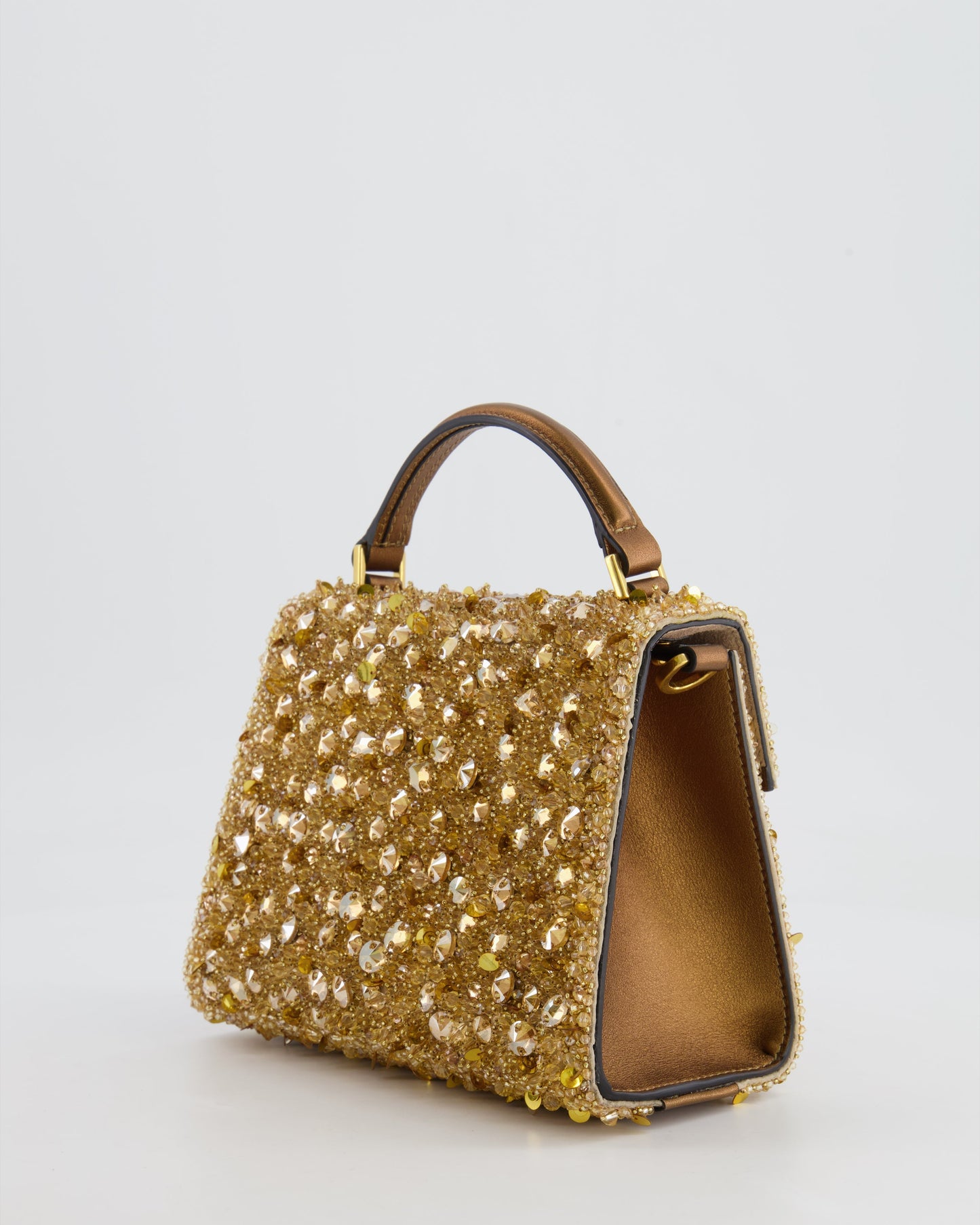 *HOT* Valentino Gold Sequin Embellished VSling Top Handle Mini Bag with Gold Hardware RRP £3,250