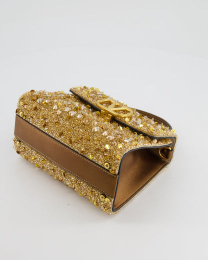 *HOT* Valentino Gold Sequin Embellished VSling Top Handle Mini Bag with Gold Hardware RRP £3,250