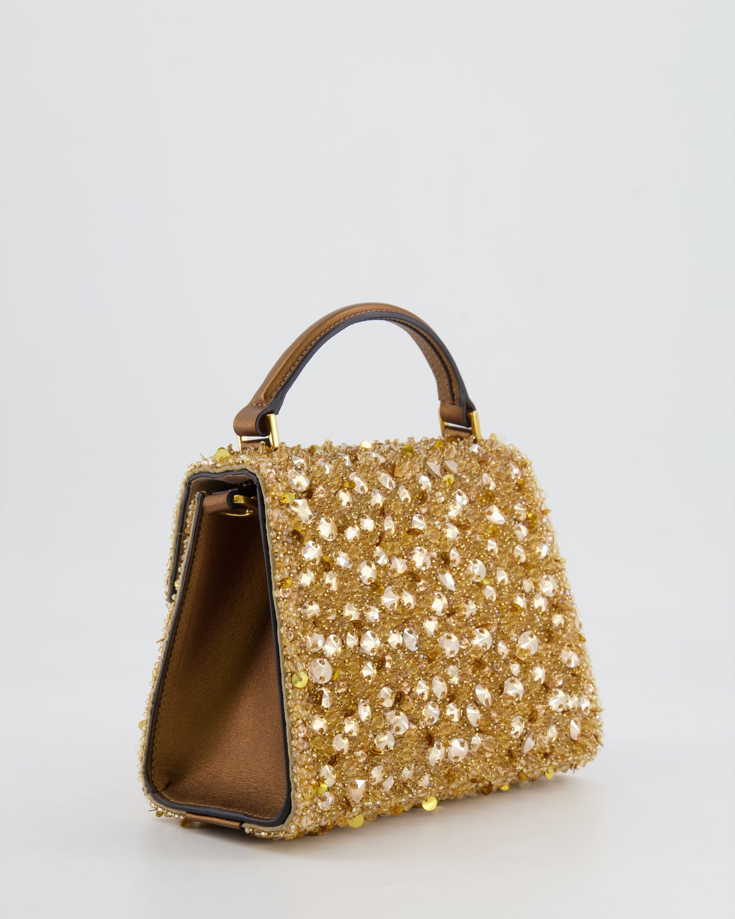*HOT* Valentino Gold Sequin Embellished VSling Top Handle Mini Bag with Gold Hardware RRP £3,250