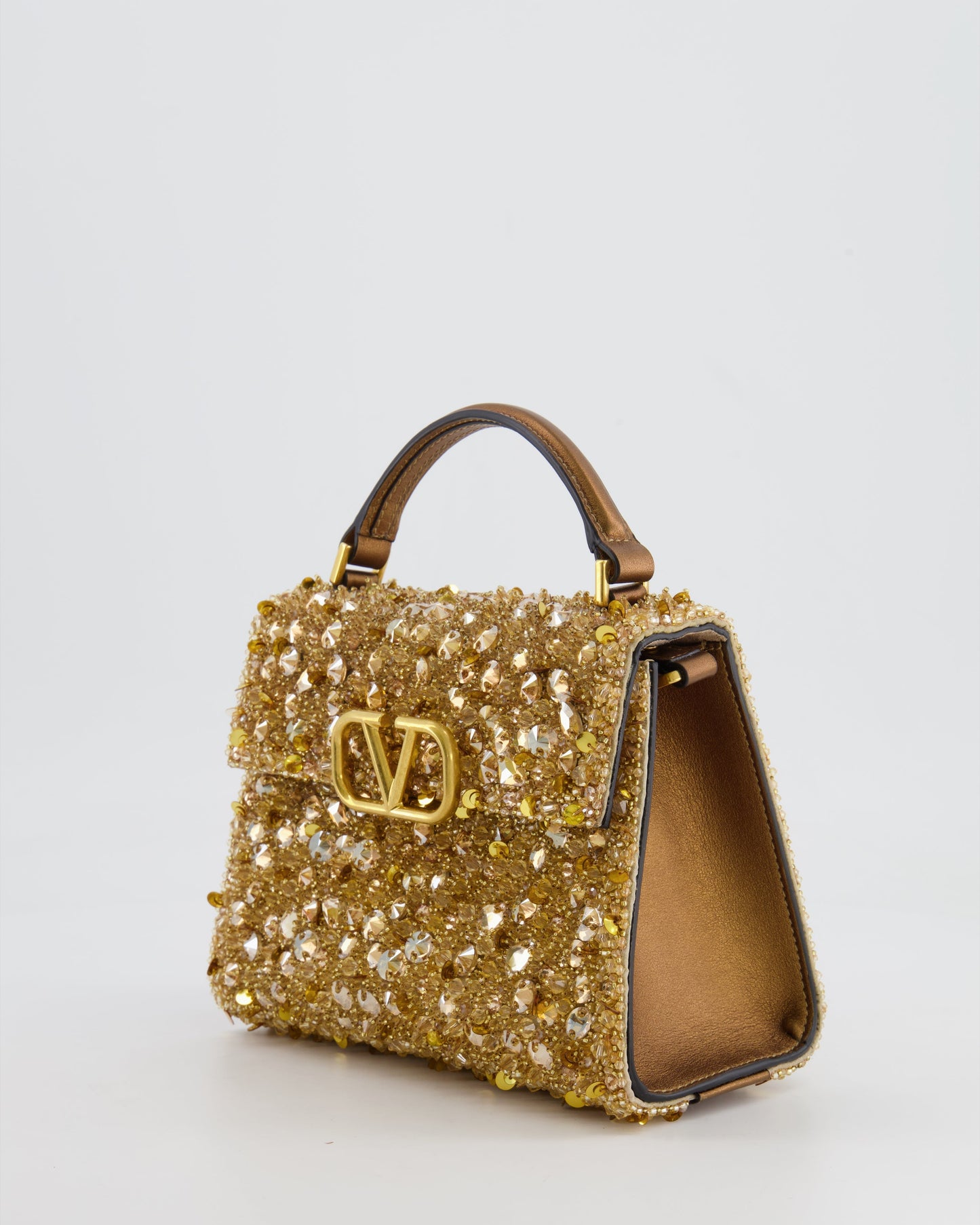 *HOT* Valentino Gold Sequin Embellished VSling Top Handle Mini Bag with Gold Hardware RRP £3,250