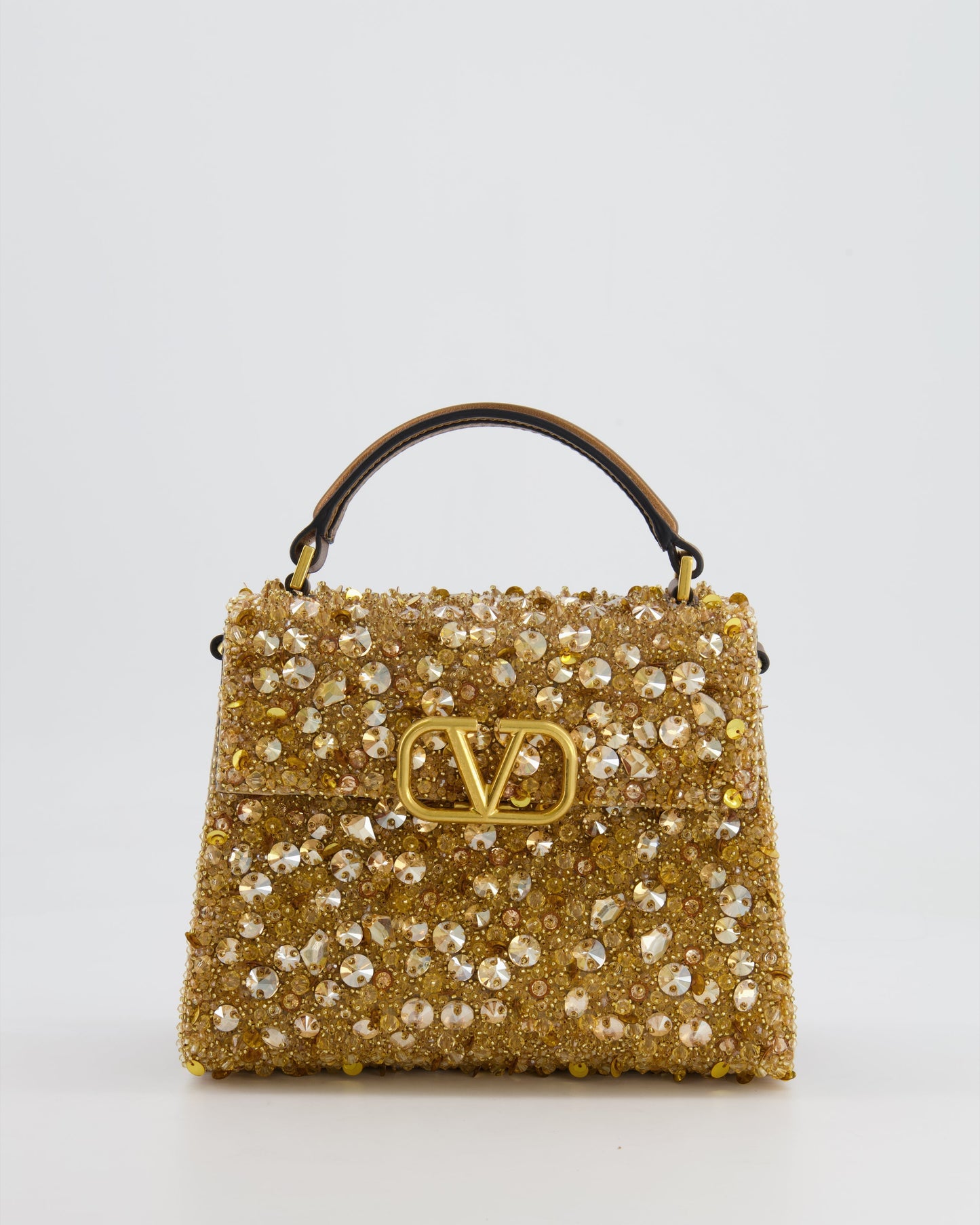 *HOT* Valentino Gold Sequin Embellished VSling Top Handle Mini Bag with Gold Hardware RRP £3,250