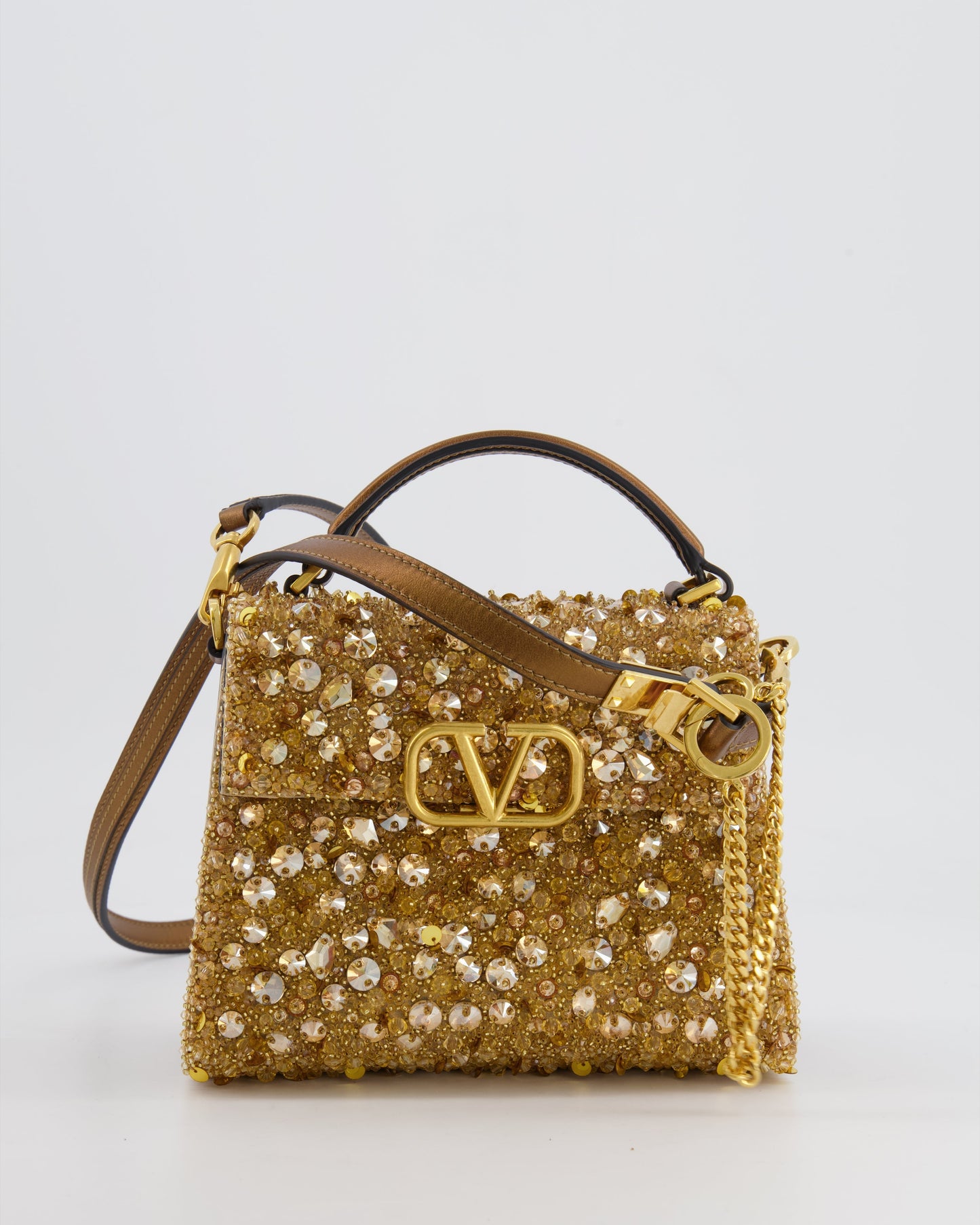 *HOT* Valentino Gold Sequin Embellished VSling Top Handle Mini Bag with Gold Hardware RRP £3,250