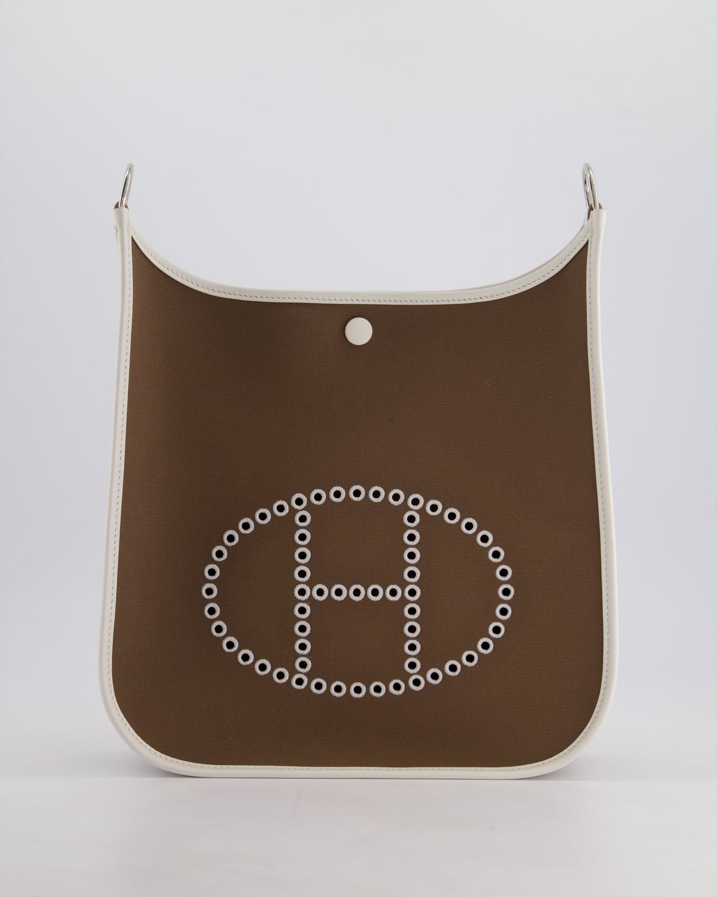 Hermes Evelyne 29cm in Neo Etoupe Canvas and White with Palladium Hardware