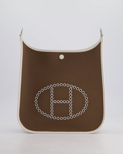 Hermes Evelyne 29cm in Neo Etoupe Canvas and White with Palladium Hardware