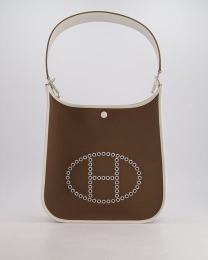 Hermes Evelyne 29cm in Neo Etoupe Canvas and White with Palladium Hardware