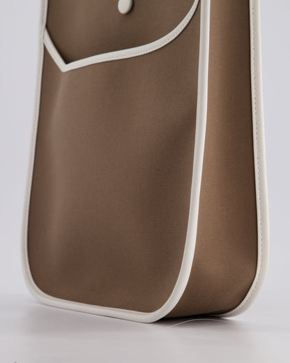 Hermes Evelyne 29cm in Neo Etoupe Canvas and White with Palladium Hardware