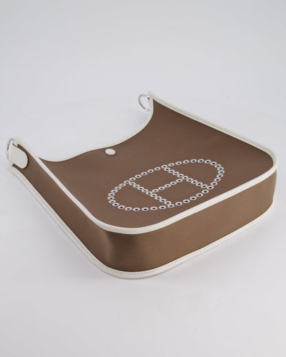 Hermes Evelyne 29cm in Neo Etoupe Canvas and White with Palladium Hardware