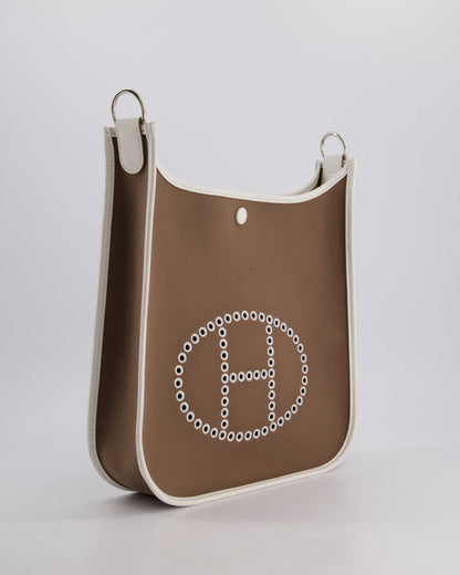 Hermes Evelyne 29cm in Neo Etoupe Canvas and White with Palladium Hardware