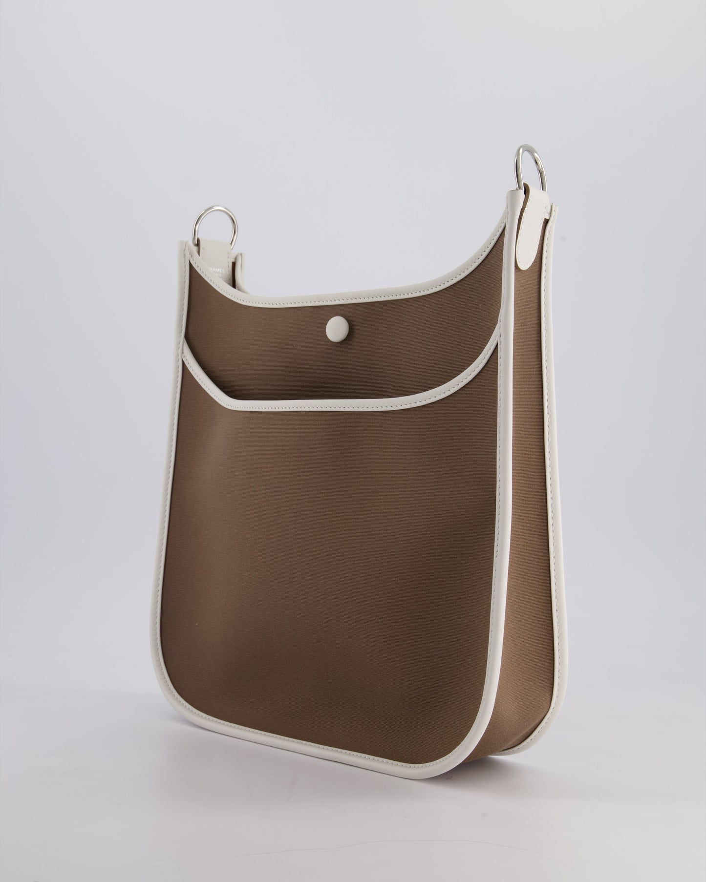 Hermes Evelyne 29cm in Neo Etoupe Canvas and White with Palladium Hardware