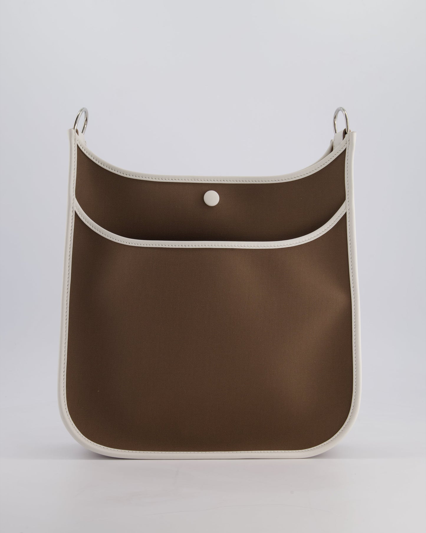 Hermes Evelyne 29cm in Neo Etoupe Canvas and White with Palladium Hardware