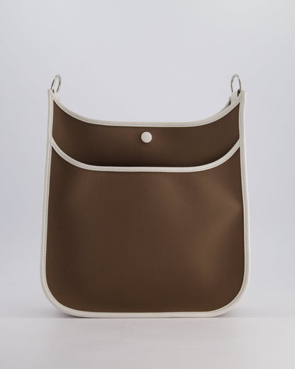 Hermes Evelyne 29cm in Neo Etoupe Canvas and White with Palladium Hardware