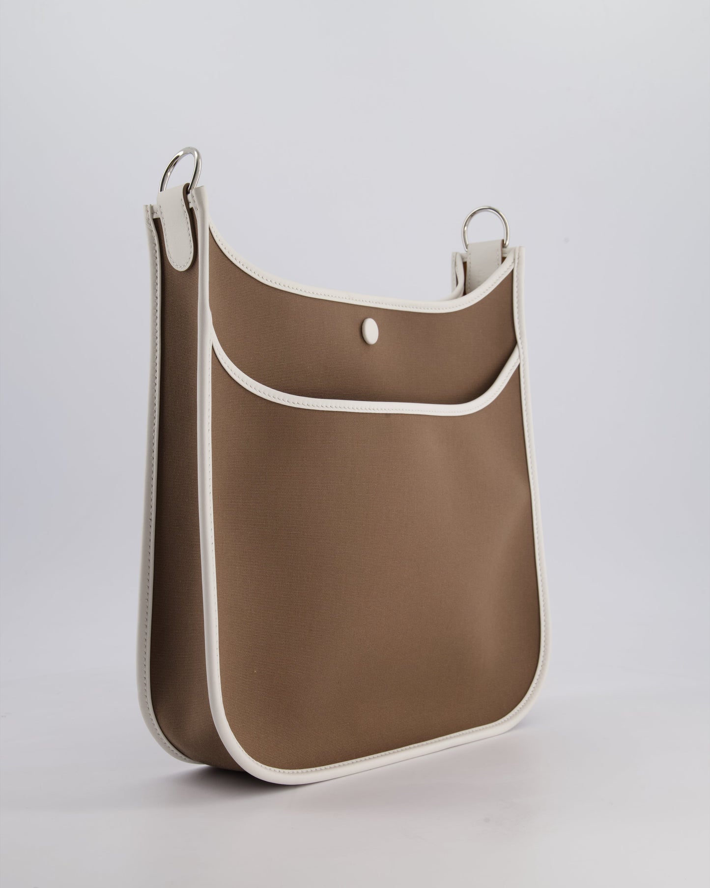 Hermes Evelyne 29cm in Neo Etoupe Canvas and White with Palladium Hardware