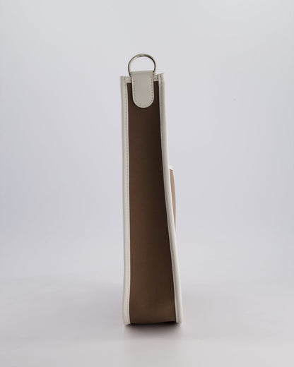 Hermes Evelyne 29cm in Neo Etoupe Canvas and White with Palladium Hardware