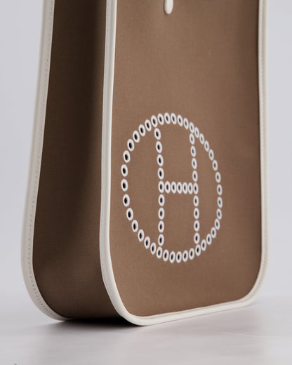 Hermes Evelyne 29cm in Neo Etoupe Canvas and White with Palladium Hardware